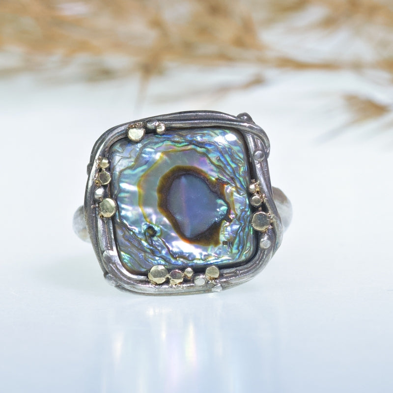 Ring with square Abalone shell