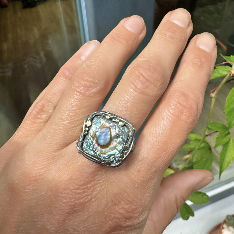 Ring with square Abalone shell