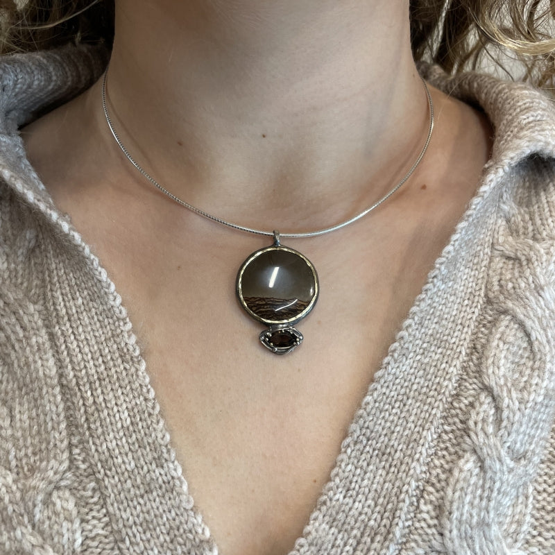 Necklace with Deschutes jasper and smoky quartz