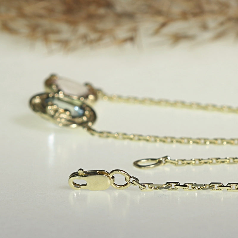 Gold necklace with morganite and aquamarine