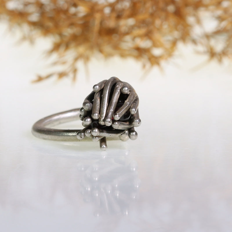 ring "flower bud" with bohemian garnet