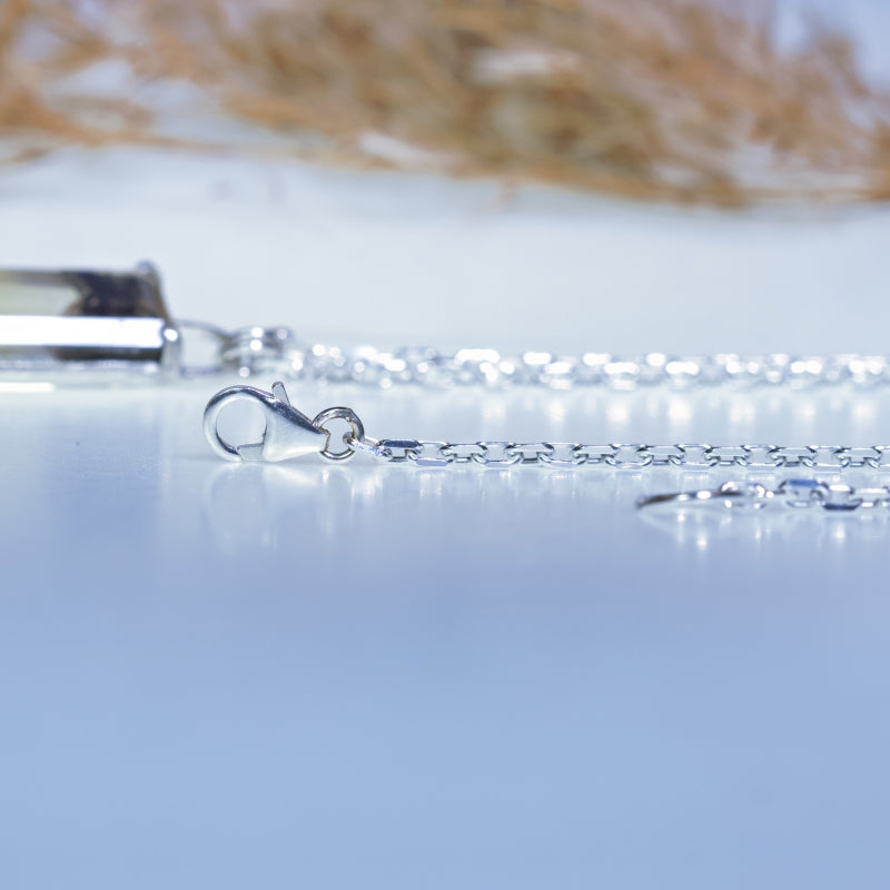 Long necklace with rectangle rutile crystal quartz