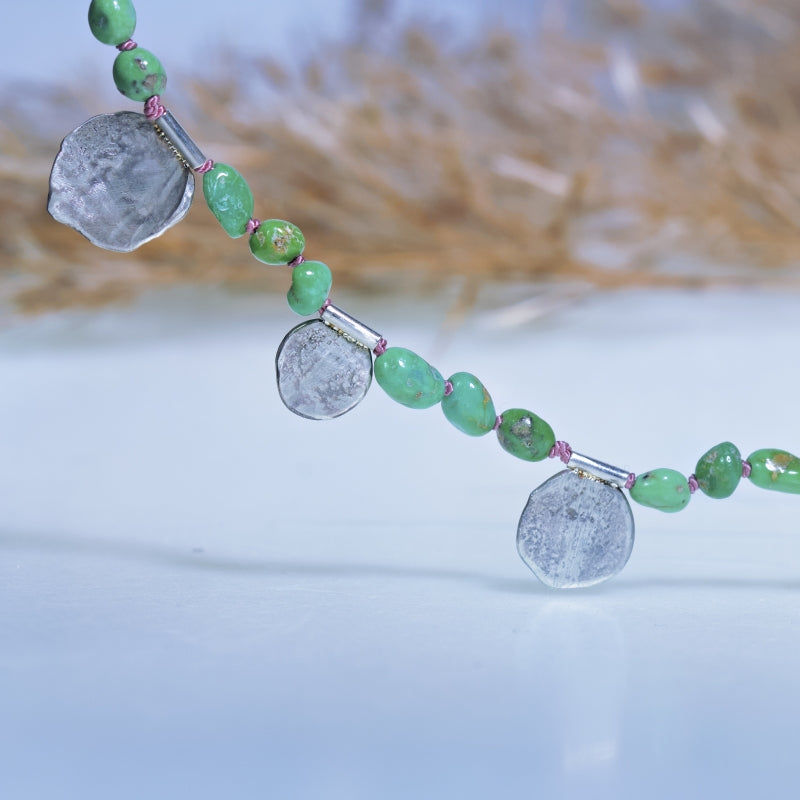 Necklace Spirit with green turquoise and silver plates