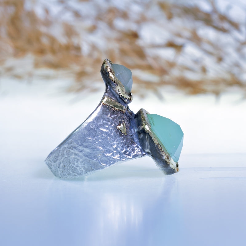 Wide ring with two chrysoprases