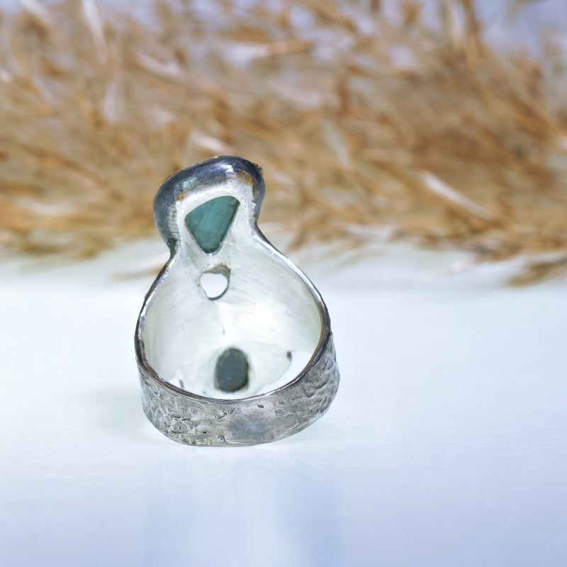 Wide ring with two grandidierites