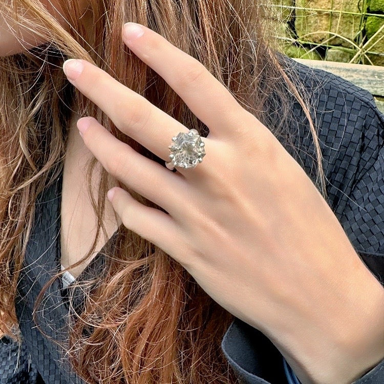 Ring with smoky quartz in mandala cut