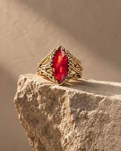 Gold ring with orange Oregon sunstone