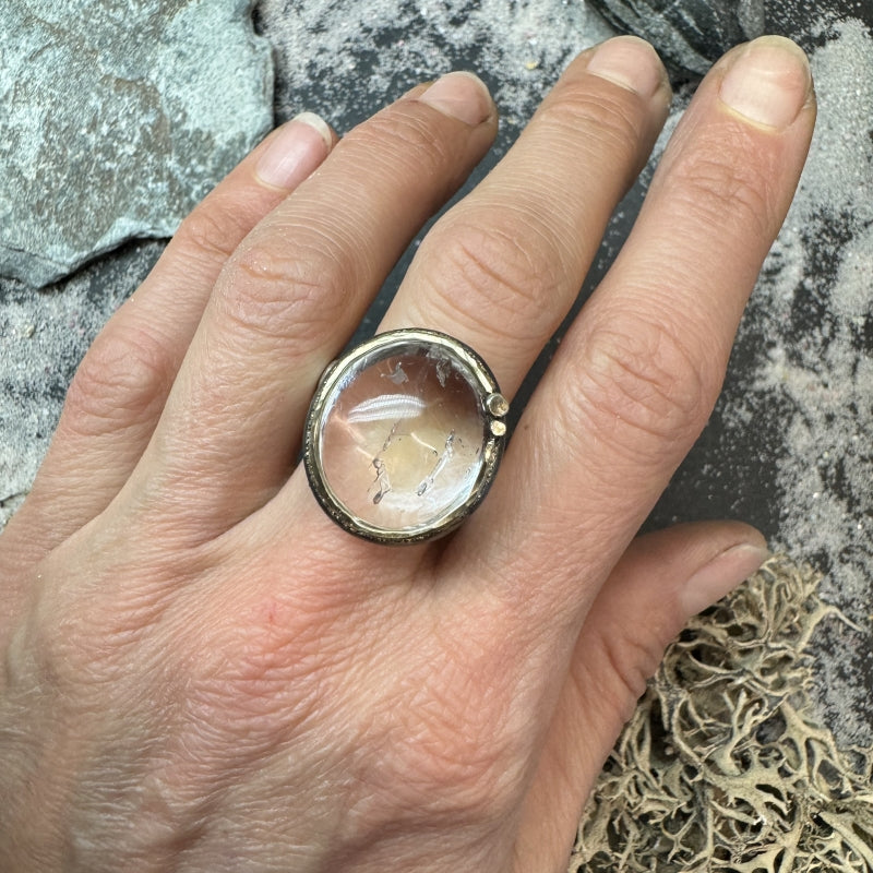 Ring with enhydro quartz