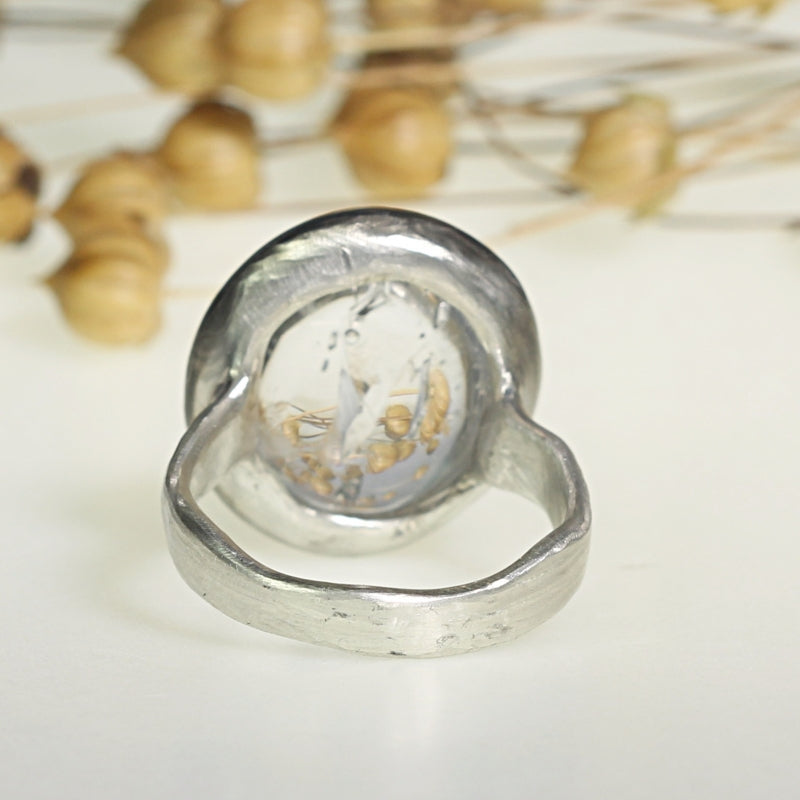 Ring with enhydro quartz