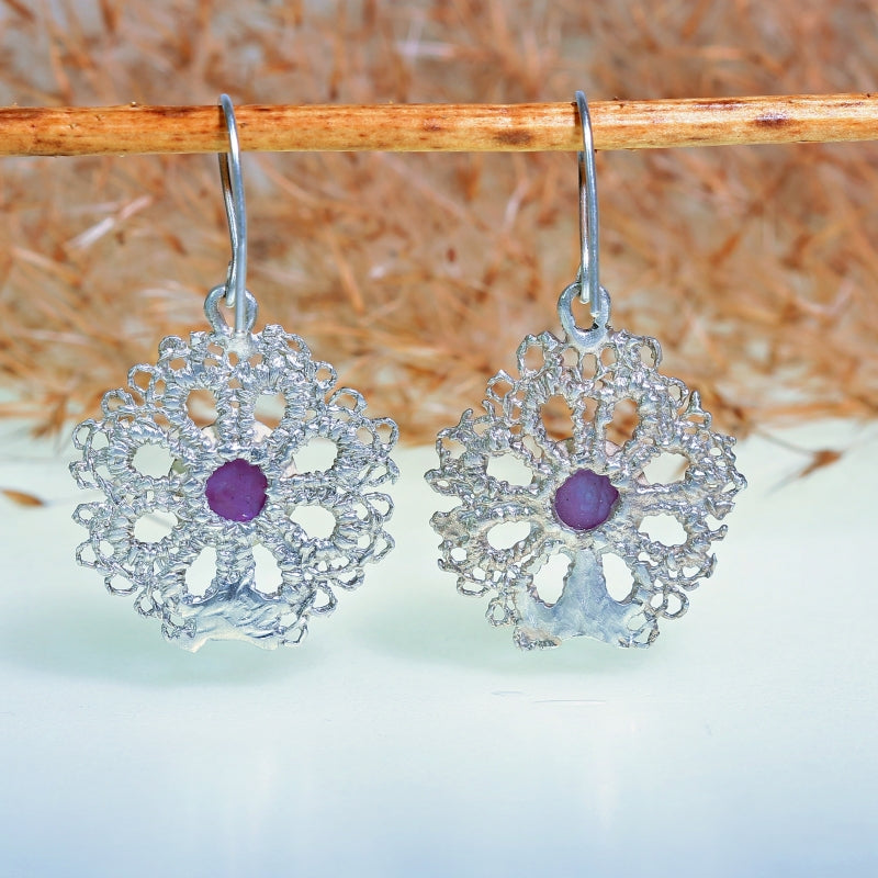 Earrings Flowers with pink sapphires