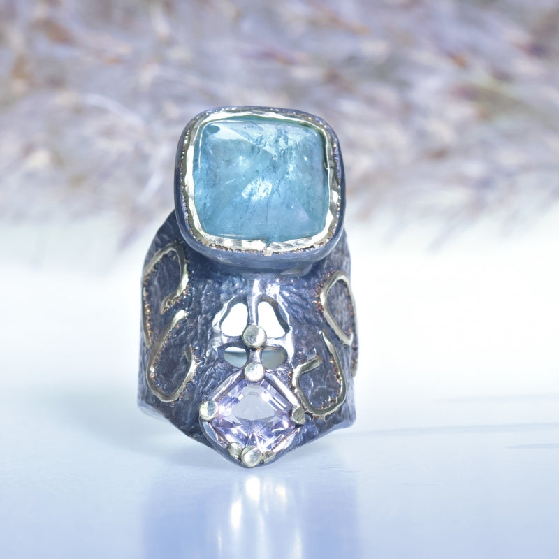 Epic ring with lagoon tourmaline and morganite
