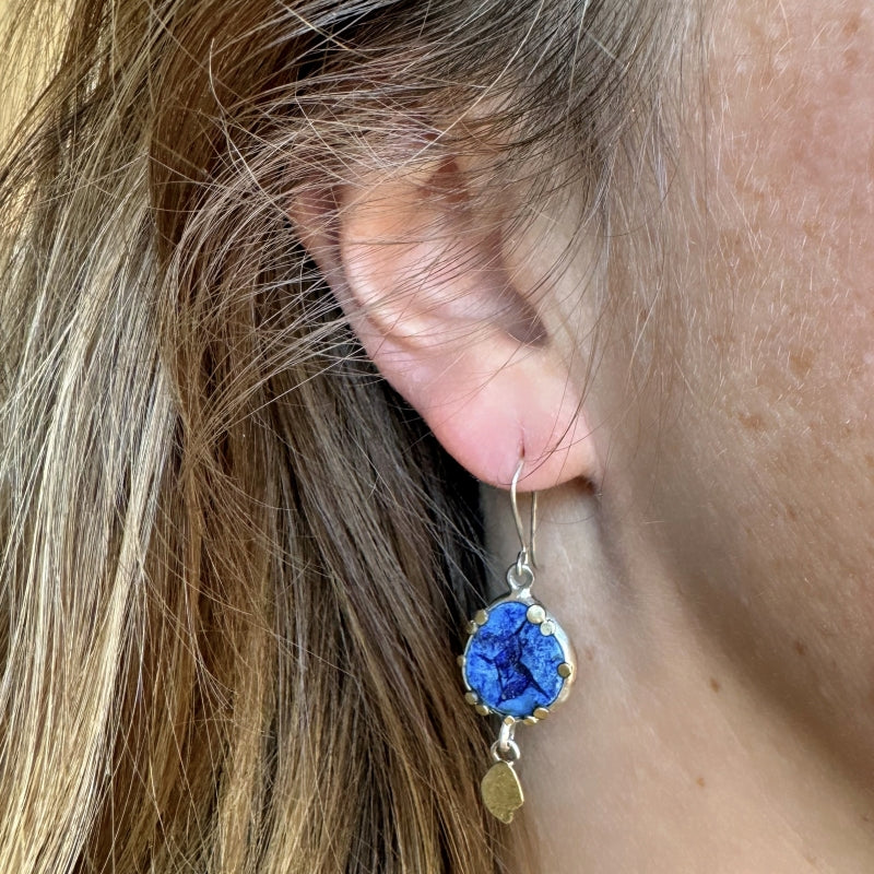 Hanging earrings with azurite