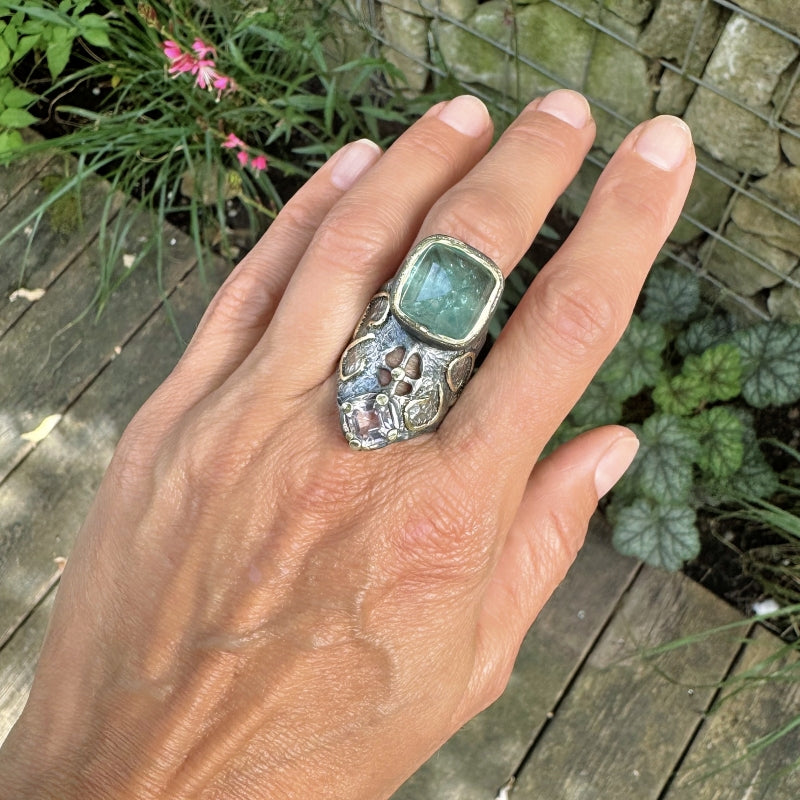 Epic ring with lagoon tourmaline and morganite