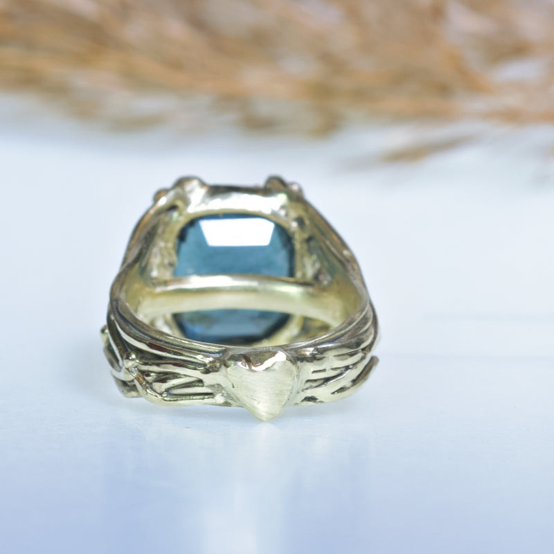 Gold ring Galaxy with big blue tourmaline