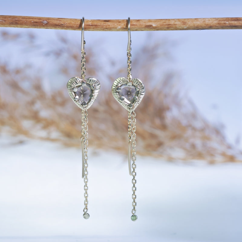 Gold earrings with Trapiche diamonds and chains