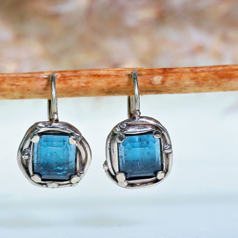 White gold tiny earrings with blue-purple tourmalines