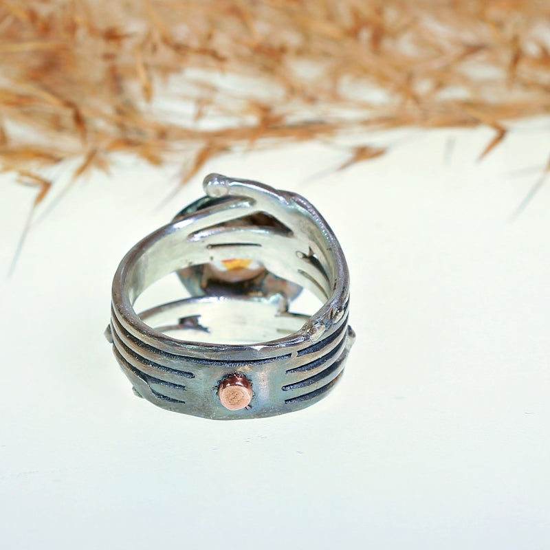 Wide Galaxy ring with irone oxide quartz