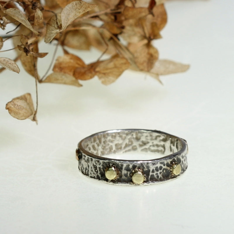 Ring Simply metals with structure and gold dots