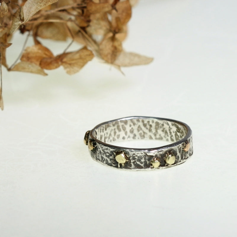 Ring Simply metals with structure and gold dots
