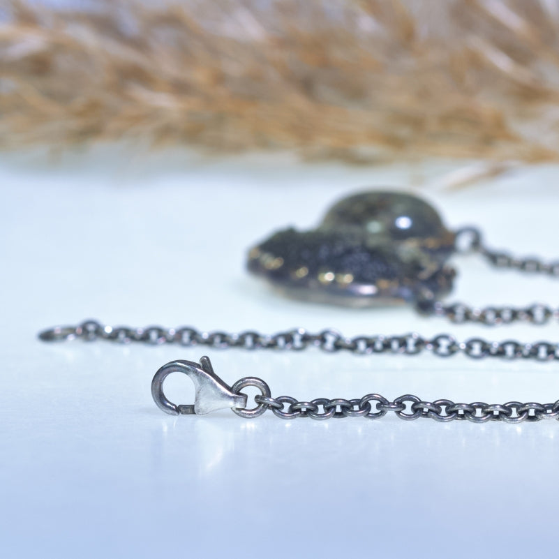 Necklace with moon shape moldavit and sagenit