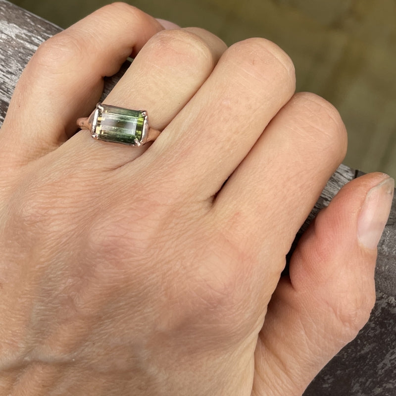 Rose gold ring with small bicolor tourmaline