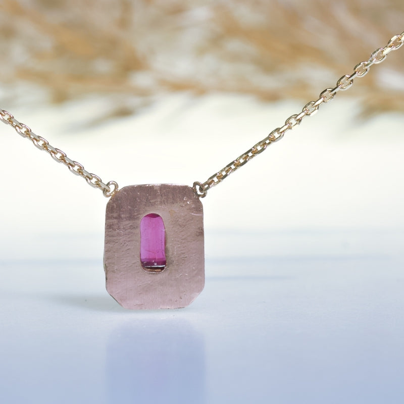 Rose gold necklace ”Venetian mirror” with bright pink tourmaline